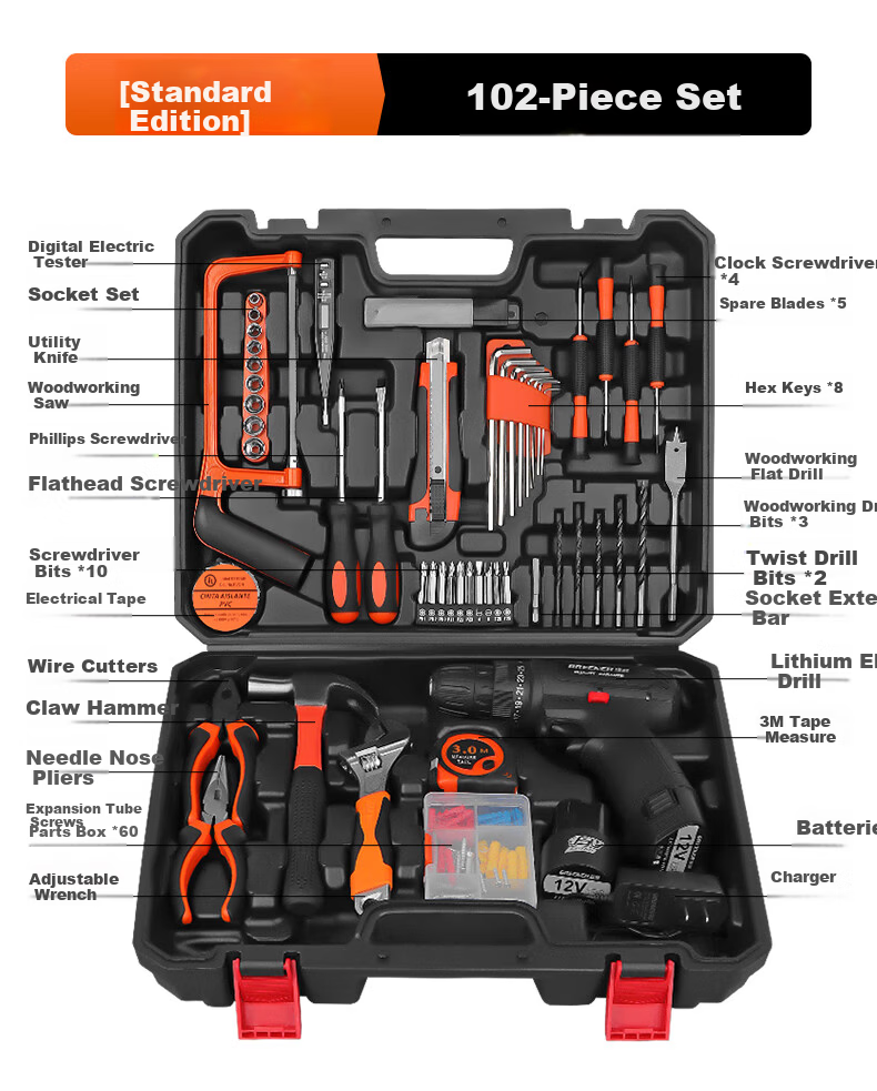 GREENER Brushless Drill Multi-Function Tool Kit Repair Set, 21V Brushless Dual-Speed Drill, 112 Pieces 7
