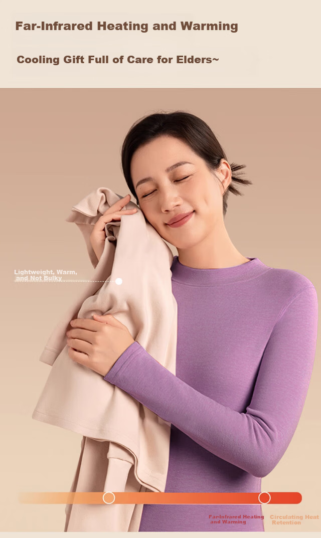 XUEXIMAN Women's Thermal Underwear Autumn Winter Middle-aged and Elderly Wool Silk 10A Antibacterial Warm Set Mid-neck Top and Bottom 10