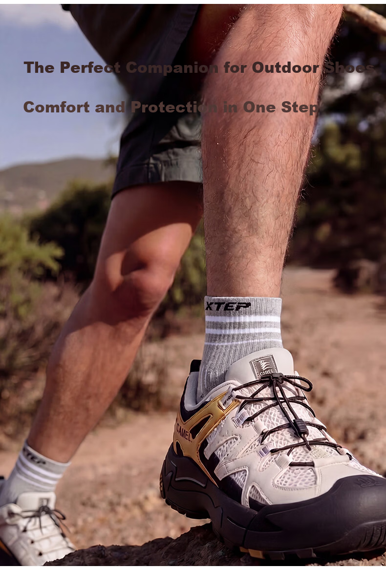 XTEP Men's Mid-Calf Sports Hiking Socks Comfortable Non-Slip Antibacterial Sweat-Absorbing Breathable Running Mountaineering Socks 4