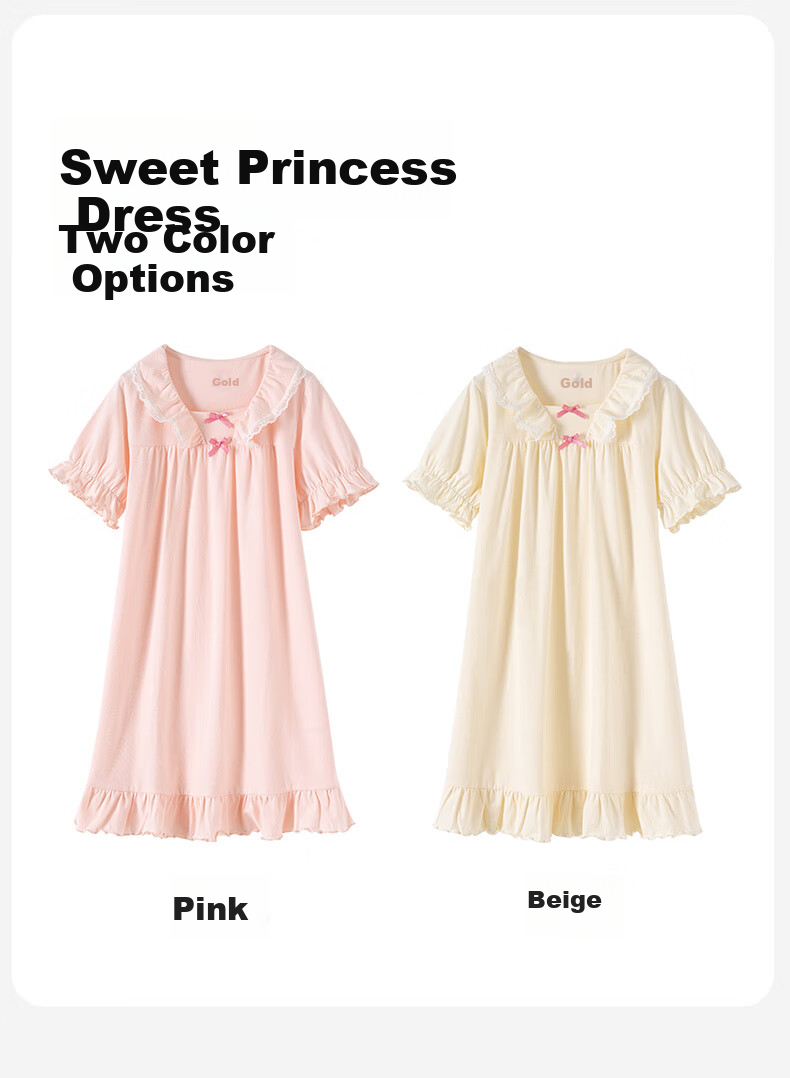 Dingguagua Girls' Long Sleeve Princess Style A-Class Pure Cotton Nightgown Children's Pajamas Homewear Parent-Child Dress Pink 140 8