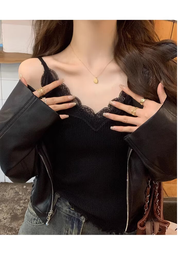 Langsha Lace Camisole Vest Women 2026 New Spring Summer French Style V-Neck Blouse Suit Inner Knit Base Shirt 17