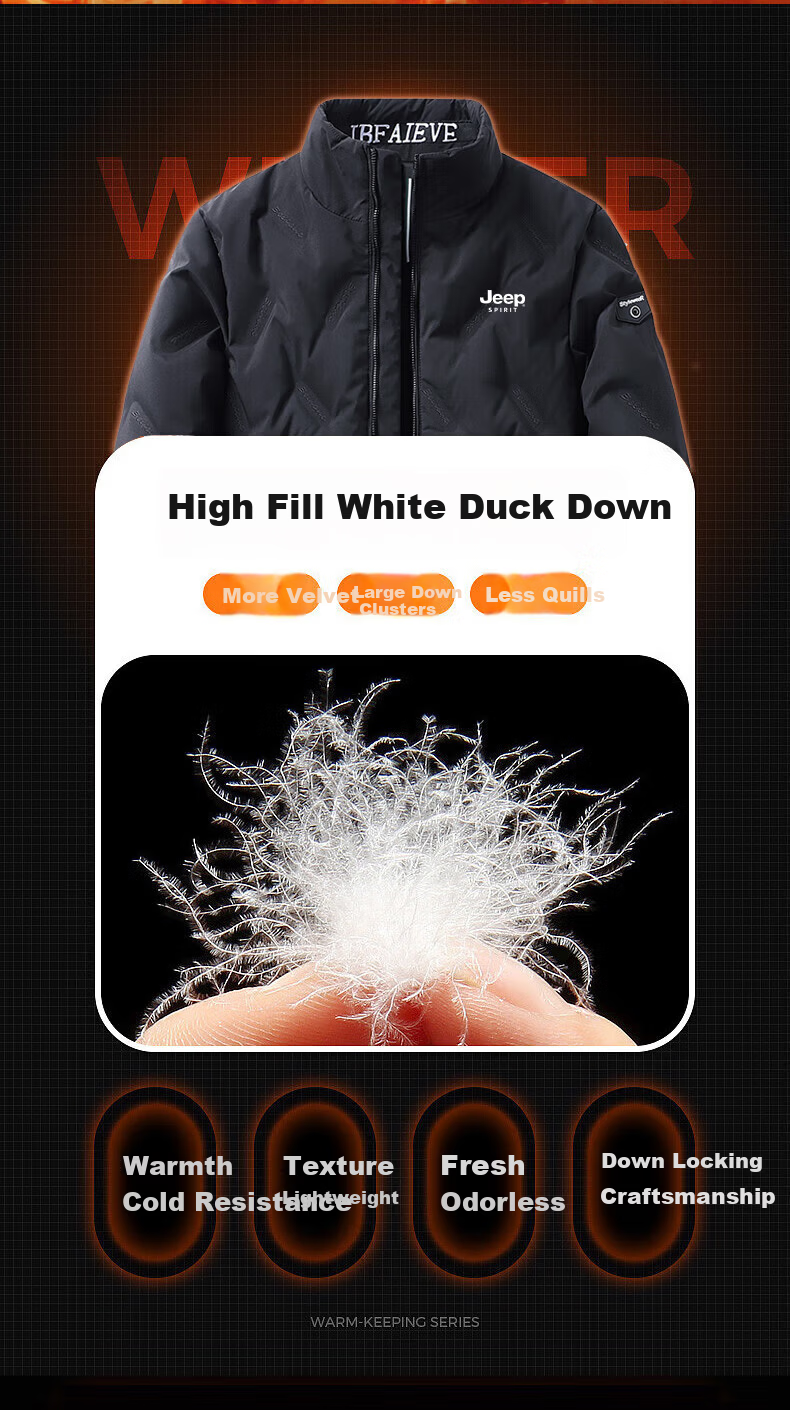 JEEP SPIRIT Men's Autumn Winter Down Jacket Warm Duck Down Coat Trendy Stand Collar 3