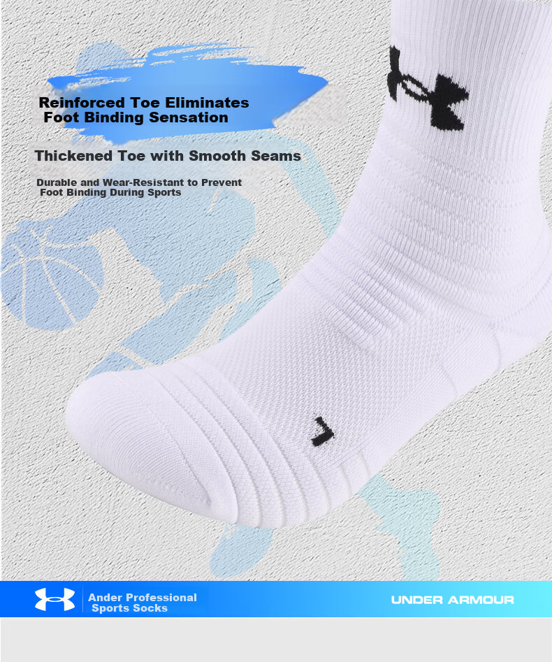 Under Armour Socks for Men And Women, Sports Basketball Socks, Summer Running Marathon Socks, Cotton Odor-Resistant Terry Bottom Badminton Mid-Length Socks 11