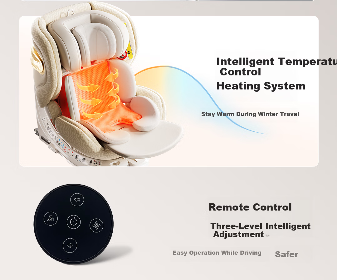 Hakada Child Safety Car Seat Infant 0-12 Years Baby Reclining Ventilated Heated Misty Milk Coffee 24