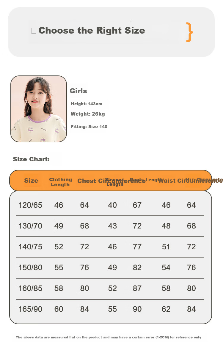 Hodohome Kids Girls Cotton Antibacterial Thin Thermal Underwear Set 7A Round Neck Printed Warm Pajamas 108 150 10