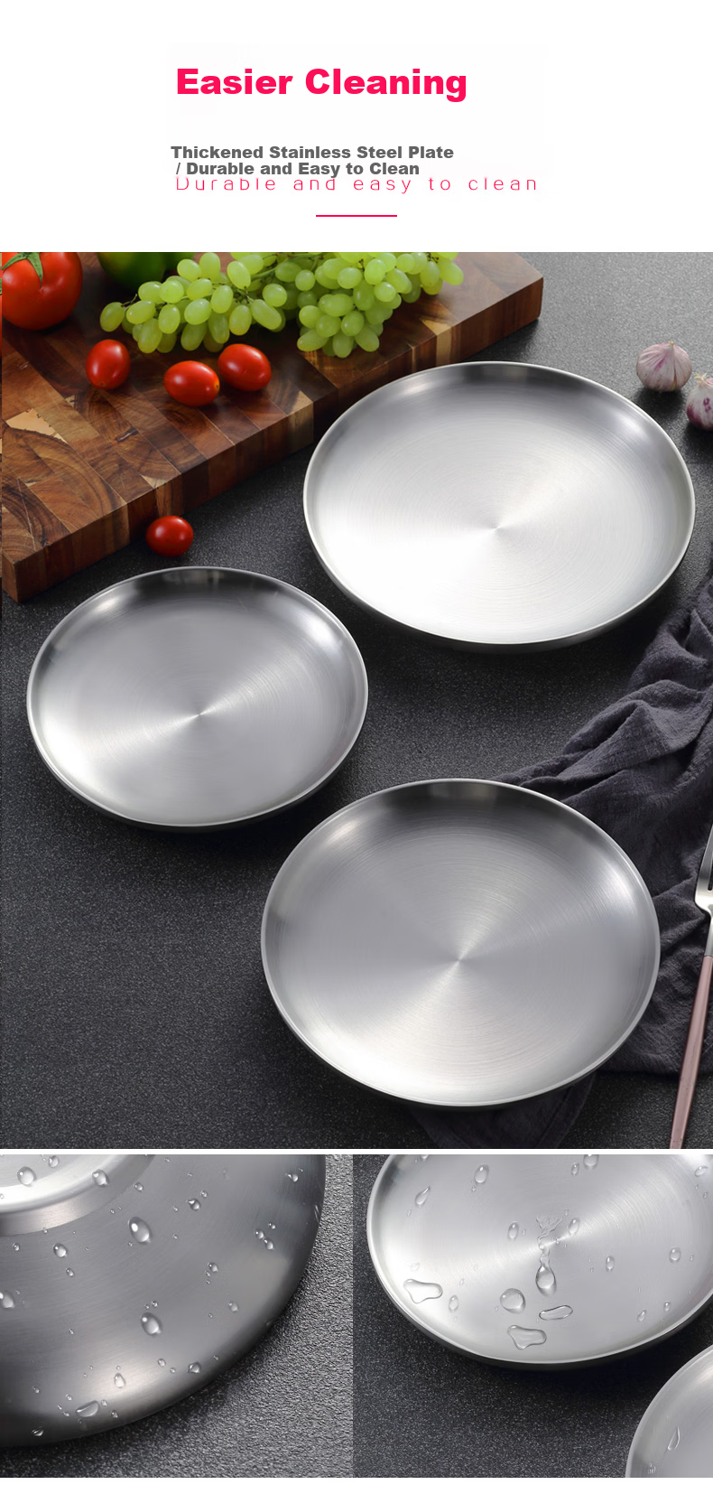 MAXCOOK 304 Stainless Steel Plate Dish, Deep Bowl 16cm, Thickened And Widened, Drop-Resistant MCWA4182 5