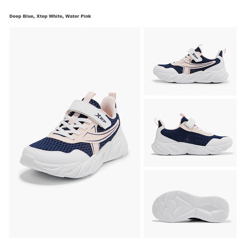 XTEP Youth Boys and Girls Mesh Breathable Large Logo Sports Shoes Versatile Running Shoes Microwave Blue/Classic White Size 38 14