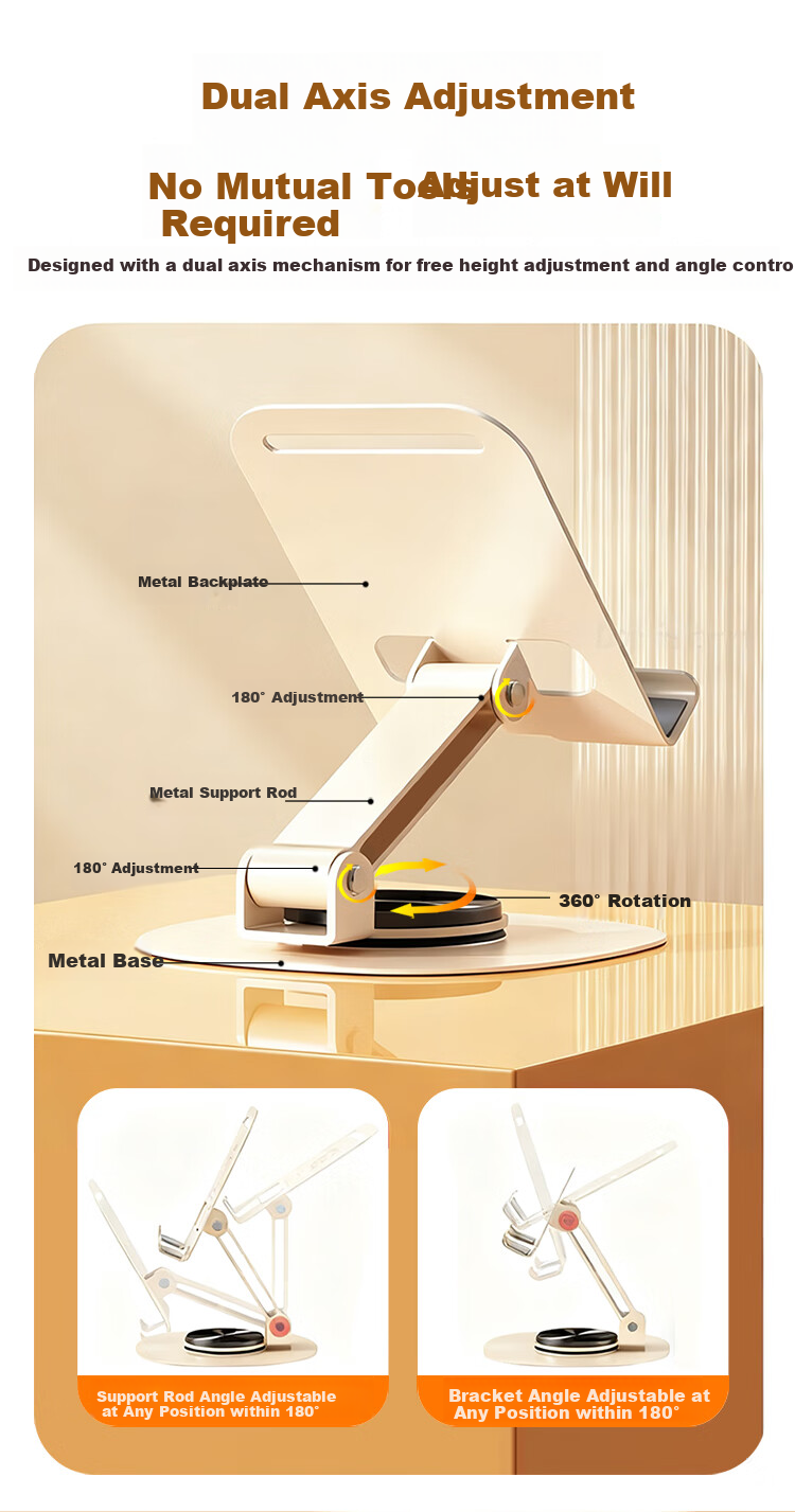 BZBC Mobile Phone Stand Desktop iPad Tablet Stand Bedside Live Streaming Watching Selfie Multifunctional Compact Foldable Portable 360° Rotatable Universal Phone Tablet Holder Off-White 5