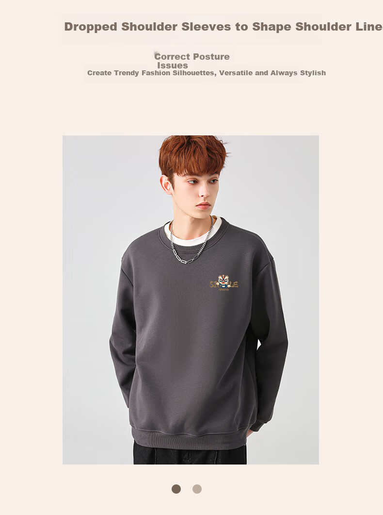 Baleno Men's Fleece-Lined Hoodie Autumn Winter 2025 New National Trend Lion Pullover Thick Warm Long Sleeve Inner Shirt 4