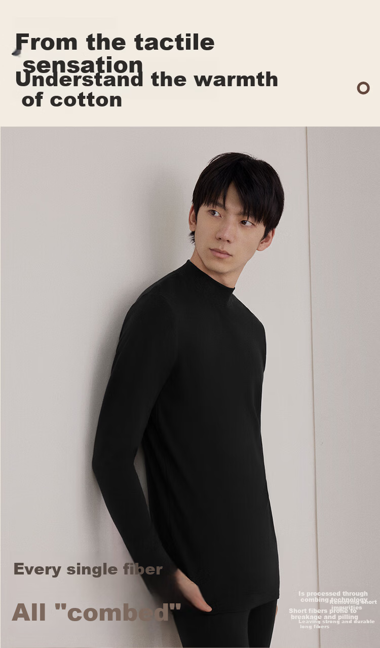 HLA Men’s Autumn Cotton Thermal Underwear Set 210g 10A Antibacterial Mite-Resistant Anti-Static Thin Warm Cotton Shirt and Pants 17
