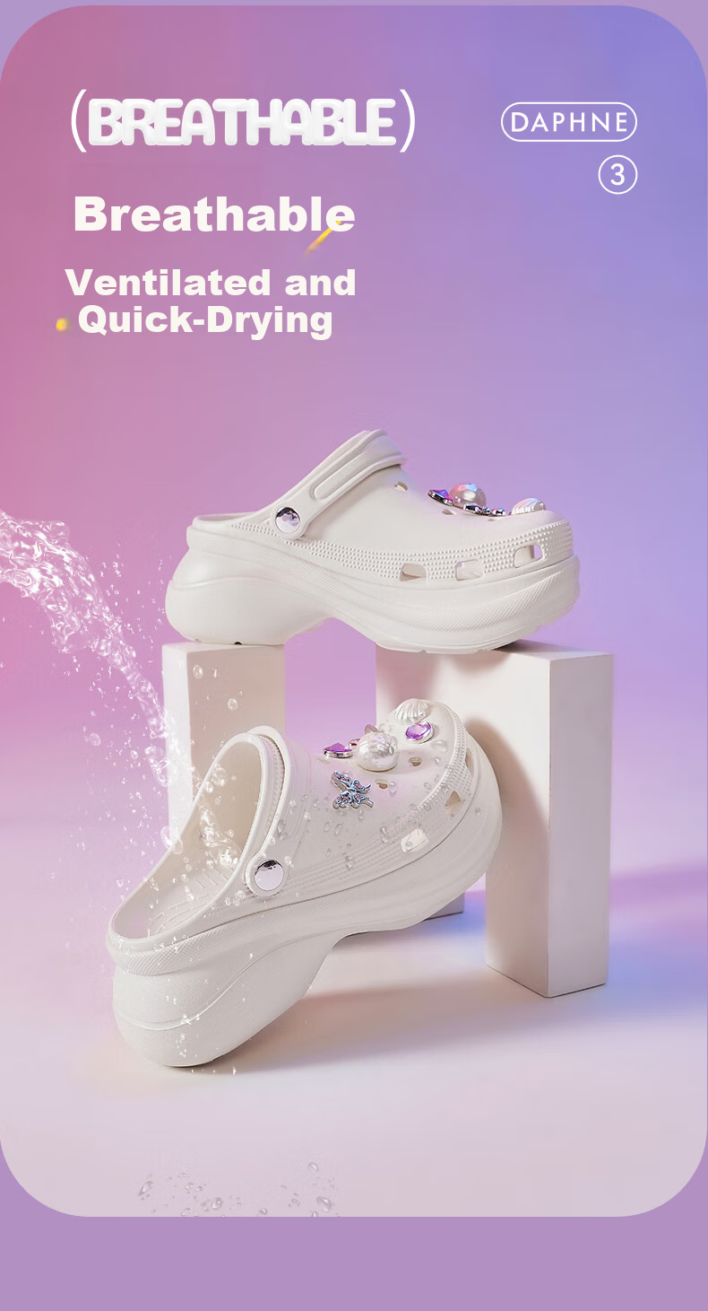 Daphne Women's Thick-Soled Comfortable Holey Shoes 2026 New Summer Slip-On Height-Increasing Non-Slip Closed-Toe Sandals 7