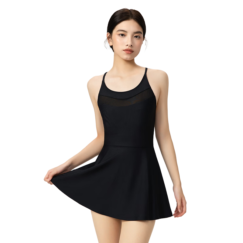 Keep Little Black Dress Swimsuit for Women, Slim-Fit And Slimming, 26 Styles One-Piece Dress-Style Vacation Swimwear, Beach Swimwear, Black, 2XL