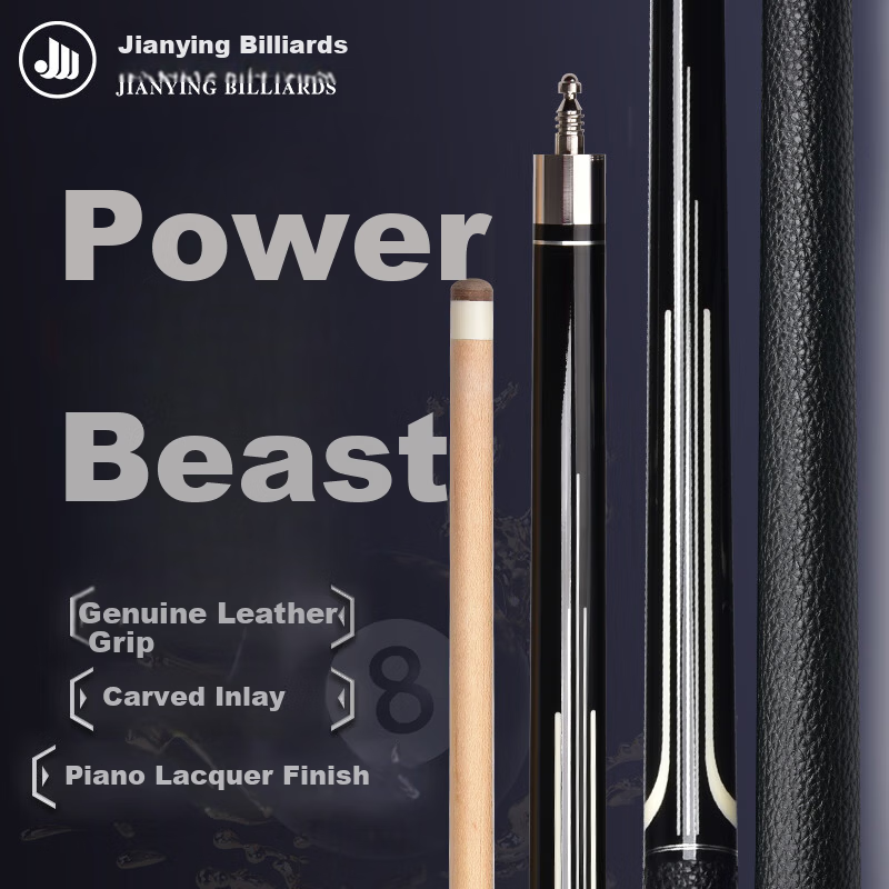 Jianying Billiard Cue Large Tip Chinese Style Black 8 Eight Ball American Leather Handle Nine Ball Cue 1/2 Split Cue Pianist 12.75mm