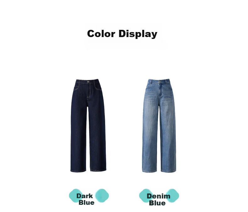 ESE-Y Women's Wide Straight Jeans 26 Spring New Colorfast Cotton Stretch Wide-Leg Pants Denim Blue 27 36