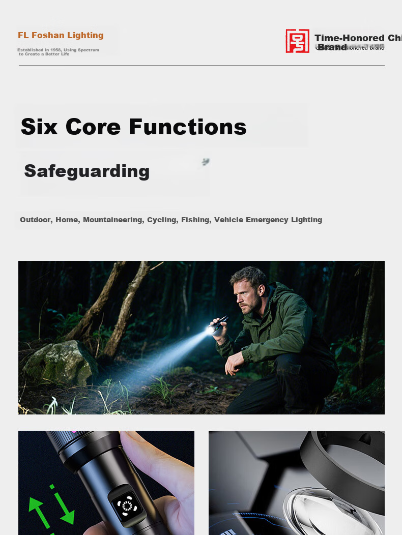 Foshan Lighting High-Power Flashlight Zoomable Long-Range Outdoor Laser Super Bright Rechargeable Portable Emergency Lighting 3