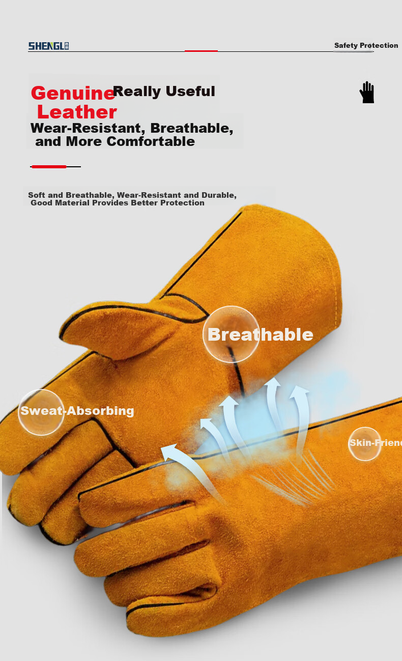 SHENGLI HS624Y Welding Gloves, Cowhide Canvas Patchwork, Wear-Resistant, Anti-Scalding, Industrial Heat-Insulating, Protective Welding Gloves, 26cm, 1 Pair 7