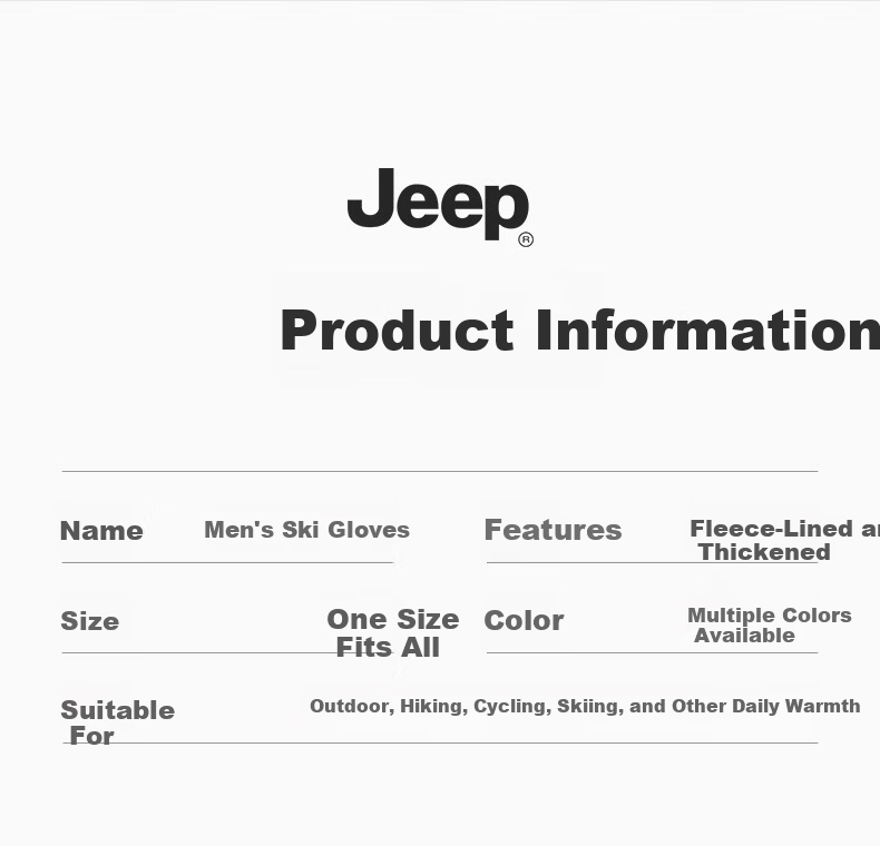 JEEP Men's Winter Ski Gloves Thermal Riding Mountaineering Water-Repellent Fleece Thickened Touchscreen Windproof Gloves Black 5