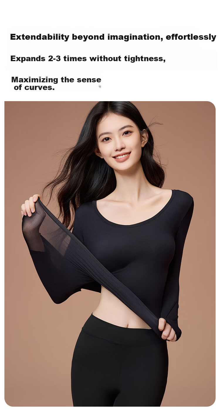 MiiOW Women's Skin Care Ultra-Lightweight Seamless Slim Fit Wide Neck Autumn Winter Thermal Underwear Set 7