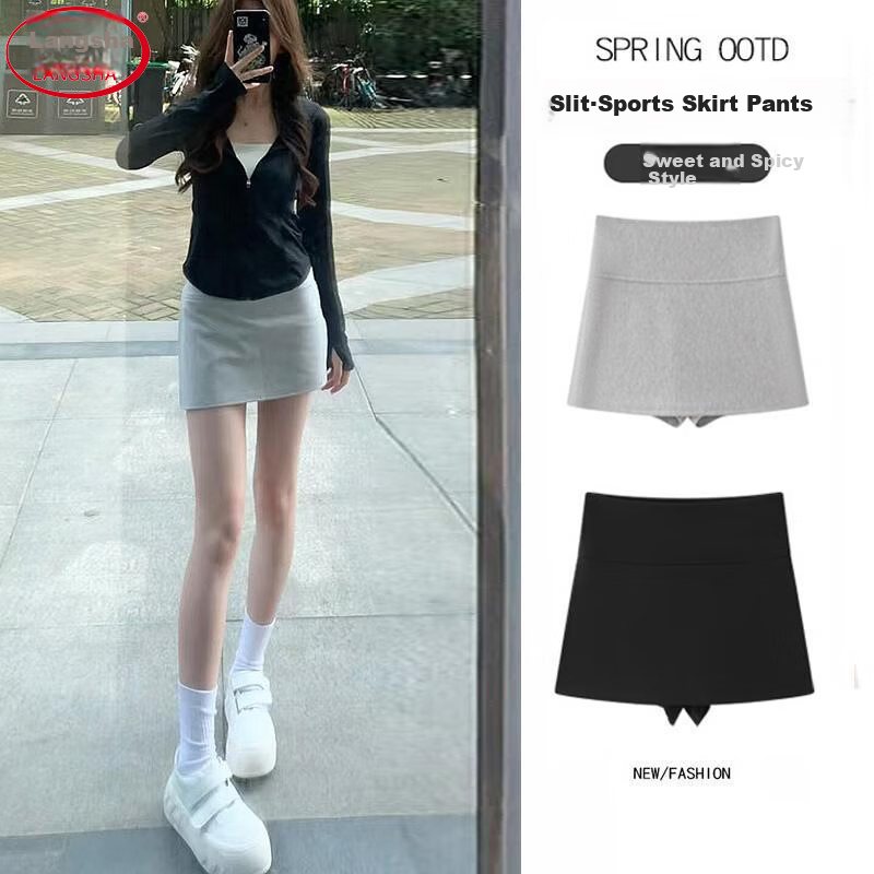 Langsha Split Sports Skirt Pants for Women 2026 New High Waist Slim Hip Hugging A-line Mini Skirt Anti-Exposure