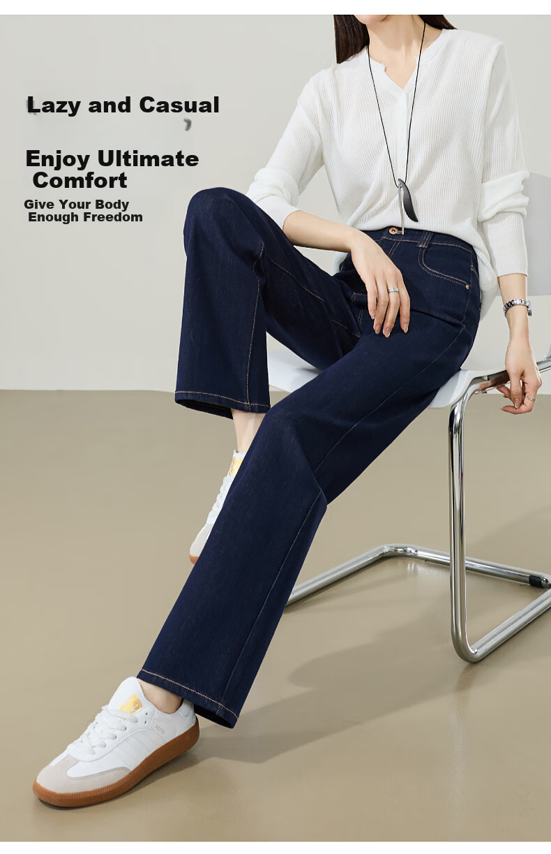 ESE-Y Women's Narrow Wide-Leg Jeans 26 Spring New Stretch Slim Straight Pants Dark Blue 33 9