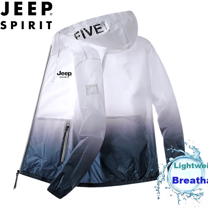 JEEP SPIRIT Men's Summer Sun Protection Hooded Lightweight Jacket Skin Coat Casual Fishing Black XL