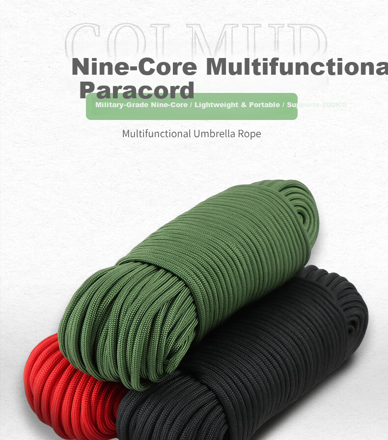 Locroyon RL112 9-Core Paracord Multifunctional Survival Paracord Bundling Rope Emergency Rope Military Green 31m with Double Hooks 1