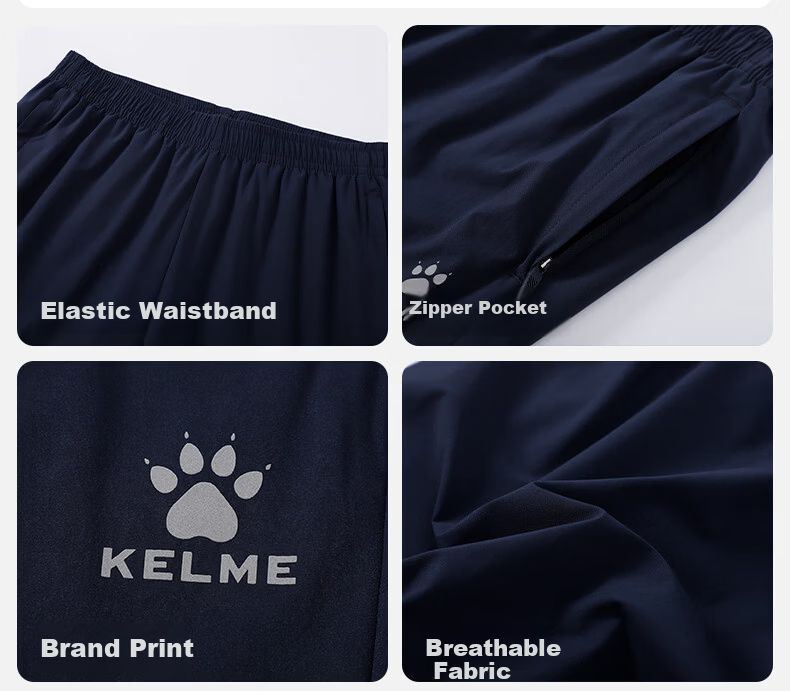 KELME Quick-Dry Sports Pants Summer Lightweight Breathable Antibacterial Jogger Woven Casual Trousers Agate Black 4XL 16