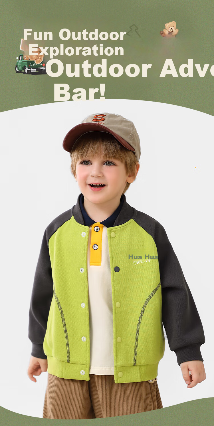 Classic Teddy Kids Jacket Boys and Girls Baseball Coat Mid-Child Spring Cartoon College Outerwear Green 100 1