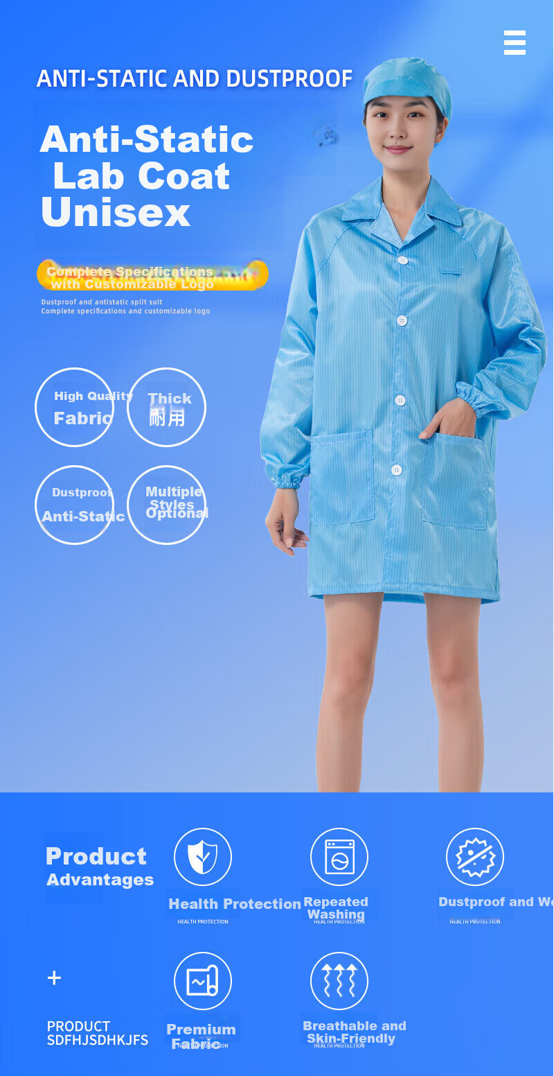 Yigongding Anti-Static Coverall Hooded Dust-Free Suit Workwear Protective Clothing Blue XL 1