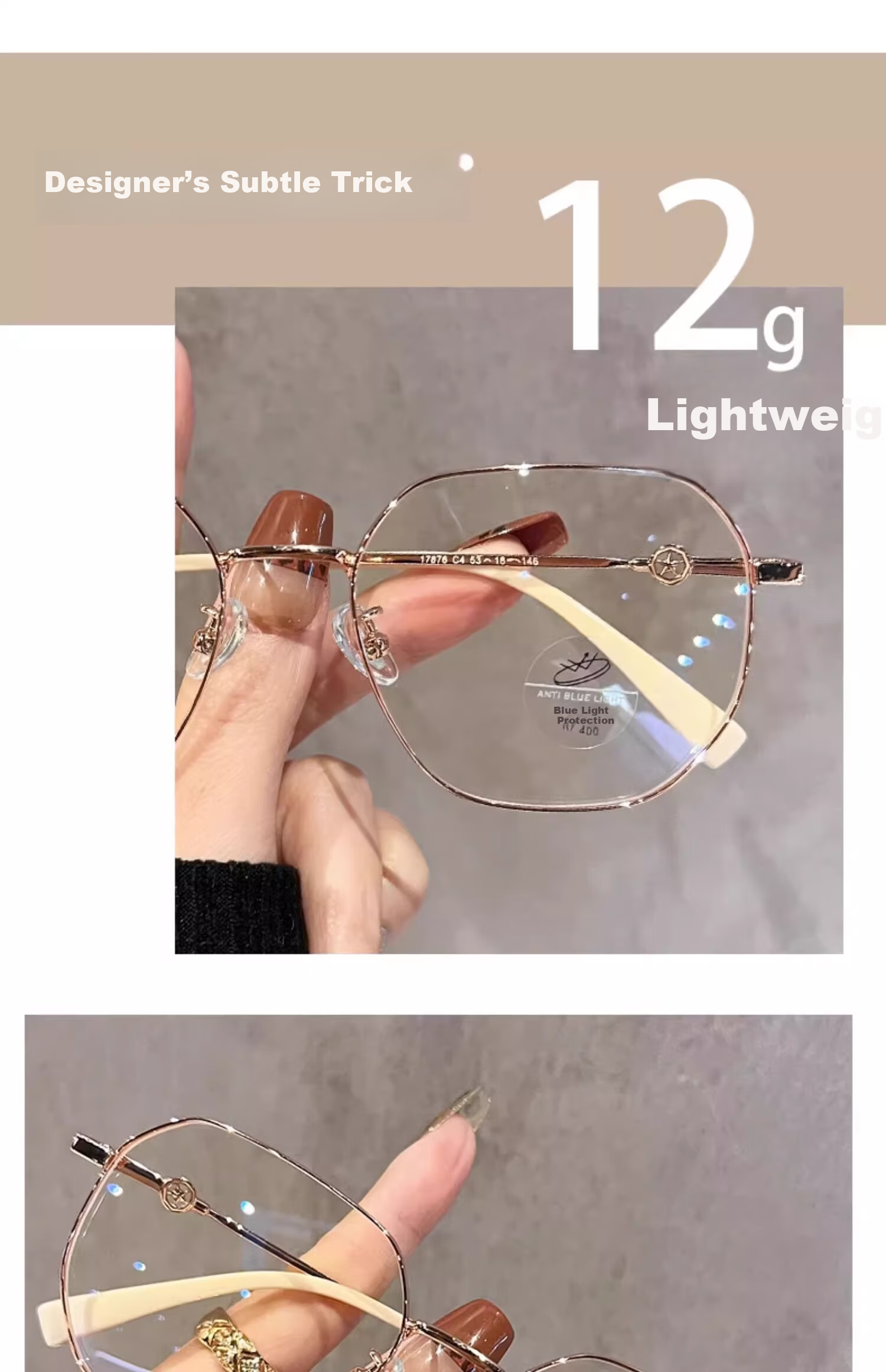 Murata Inao Anti-Blue Light Glasses Ultra-Light Milky White Gold Frame High-Definition Myopia Glasses Nude Makeup Essential Gold Frame Milky White 100 Degree 5