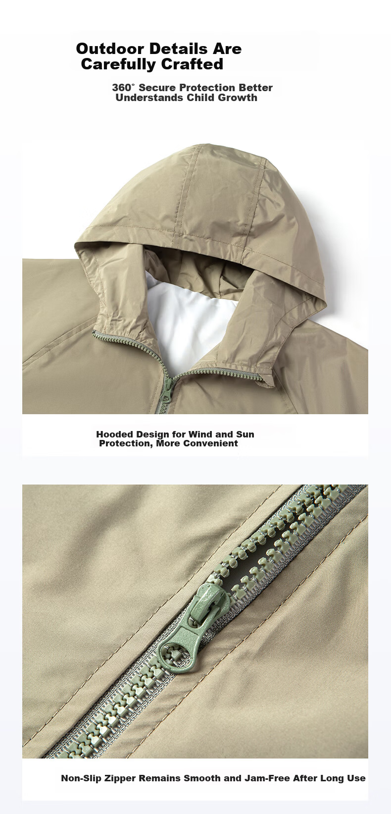 Little Elephant Hamm Boys' Three-Proof Jacket Children's Spring and Autumn Outdoor Boys' Mid-to-Large Kids' Trendy Khaki Jacket 150 cm 8