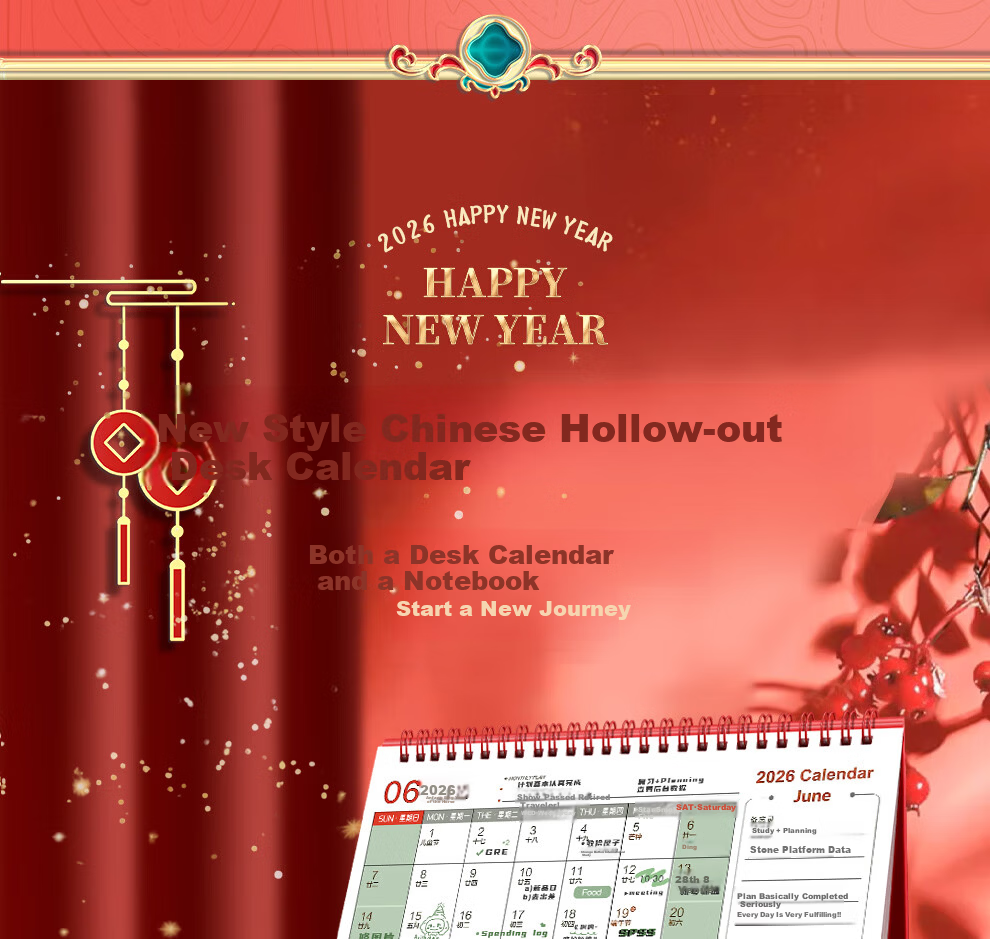 Faramon 2026 New Desk Calendar Chinese Style Yearly Planner Creative Office Desktop Horizontal Calendar Custom Year of the Horse Auspicious Calendar 2
