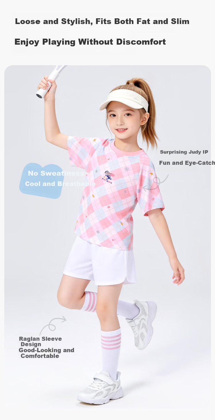Disney Girls Short Sleeve Rabbit Police Official T-Shirt 2026 Summer New Children's Ice Silk Sports Short Sleeve Pink Size 120 3