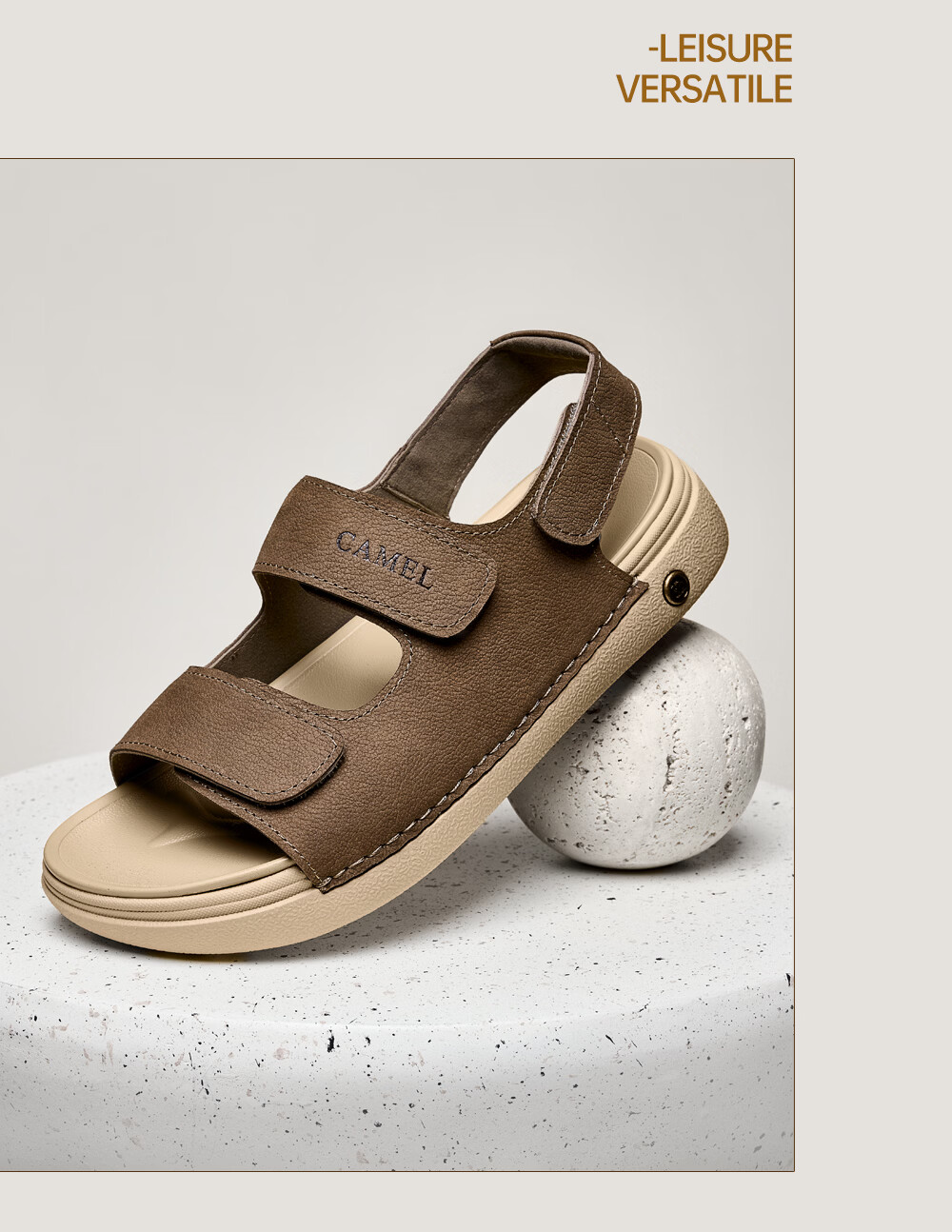 CAMEL Summer Retro Leather Sandals Men G16M545048 Khaki Size 43 7