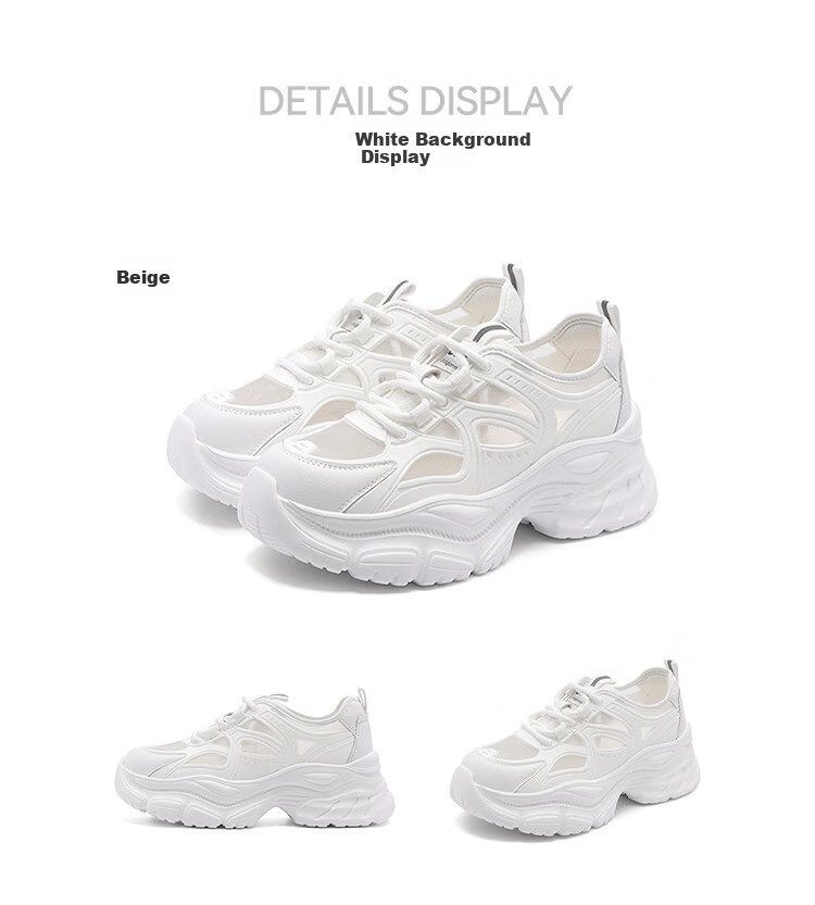 Red Dragonfly Women's Mesh Breathable Dad Sneakers Thick Sole Height Increasing Sports Casual Shoes WPB25029 Beige Mesh Size 37 15