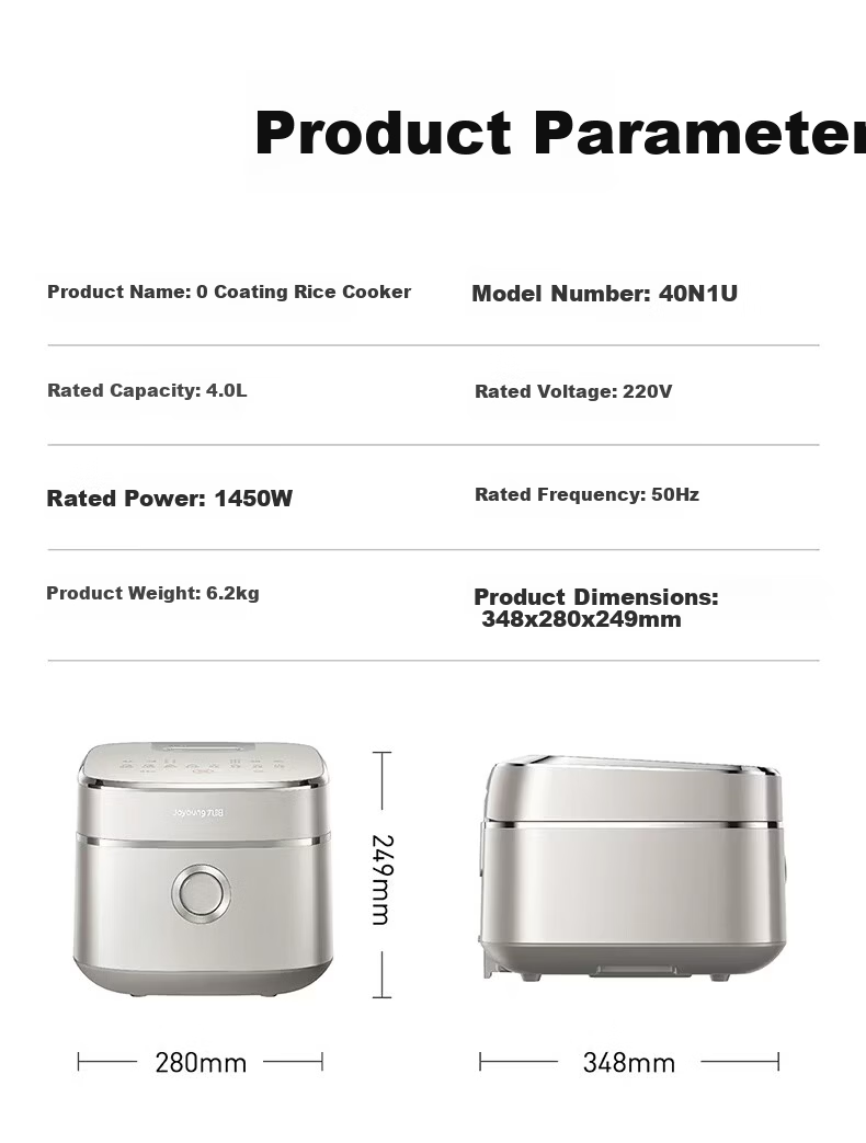 Joyoung Flagship Dual-Drive IH High-Purity Titanium 0-Coating Low-Sugar Rice Cooker 4L Stainless Steel Far-Infrared Air-Cooled Moisture Film 40N1U Pro2 34