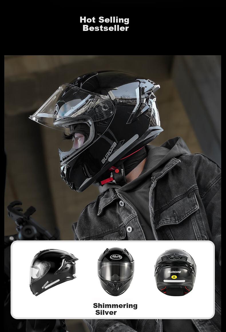 AVA Aurora Lightweight Racing Style Commuter Motorcycle Helmet Full Face Four Seasons Unisex Riding Obsidian Black L 16