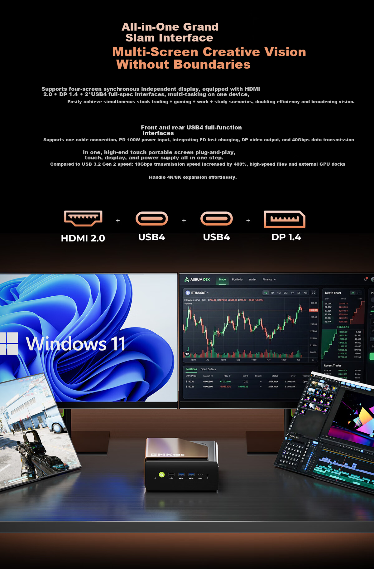 GMK EVO-T2S Core Ultra X7 358H OpenClaw Mini PC Lobster Office Business Gaming (64GB+853GB) 10