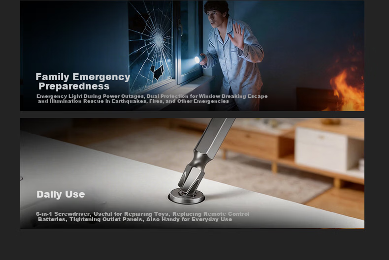 Deli Multifunctional Flashlight Safety Hammer with Hidden Cutter and Warning Light 5-in-1 Compatible with Xiaomi SU7 14