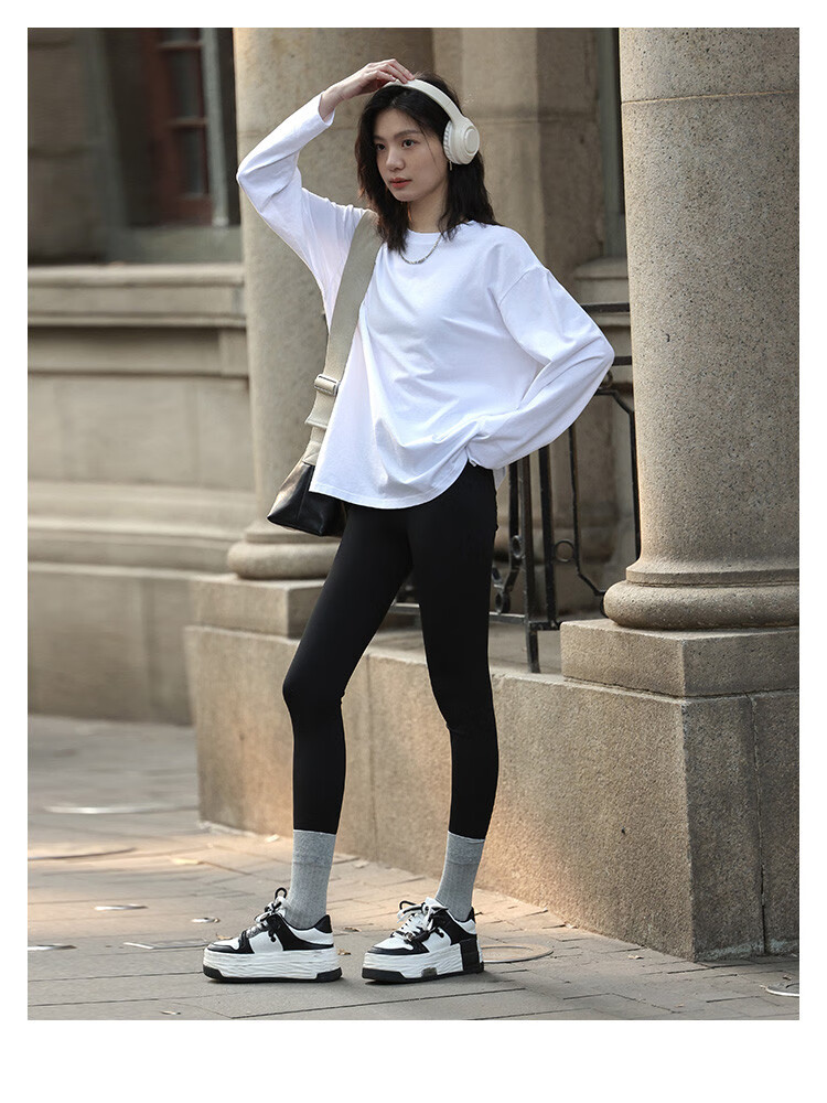 TUCANO Long-Sleeve Base Shirt for Women, Pure Cotton Heavyweight T-Shirt, Regular Shoulder Loose Fit Versatile Slimming Spring And Autumn Casual Top, White, XL 10