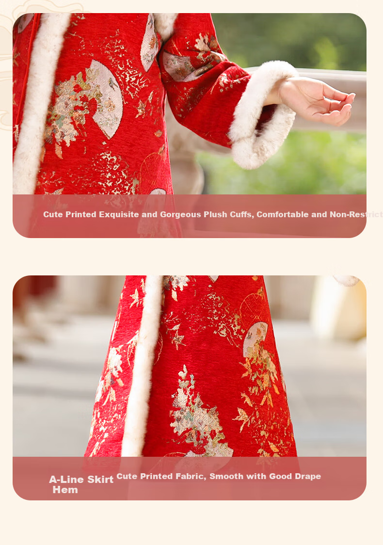 ROMON Red Velvet Qipao New Year Greeting Dress Girls' Chinese New Year Outfit Children's Performance Costume Red 160 5