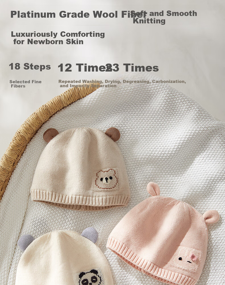 October Crystal Baby Hat Fontanelle Cap Autumn Winter Wool Blend Newborn Infant Cap Unisex 0-3-6 Months 7