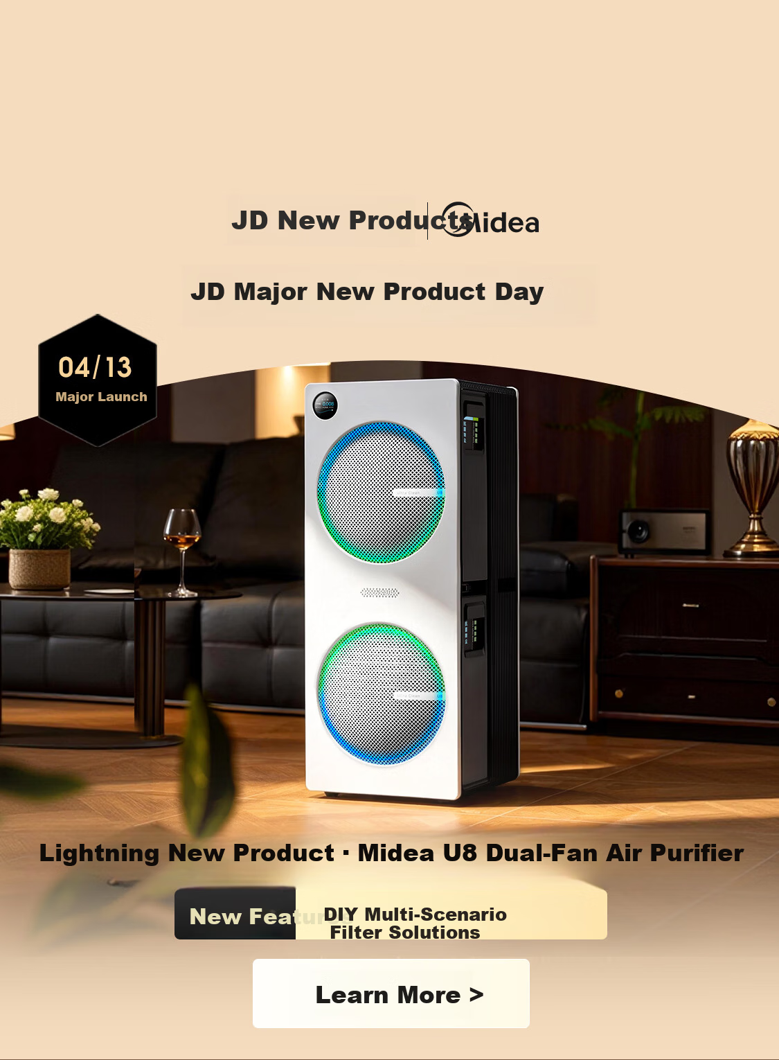 Midea U8 Dual Fan Air Purifier - Formaldehyde and Odor Removal, Allergen and Bacteria Elimination, Pollen and Rhinitis Relief, Large Space Home Purification, DIY Multi-Scenario Filter 2