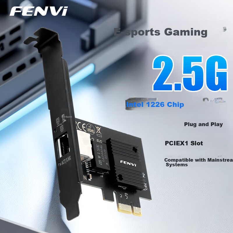 Fenvi Intel PCI-E to 2.5G Wired Network Card i226 Chip Single Port Diskless Gaming Network Card Desktop Internal Wired PCIe to RJ45 Network Card