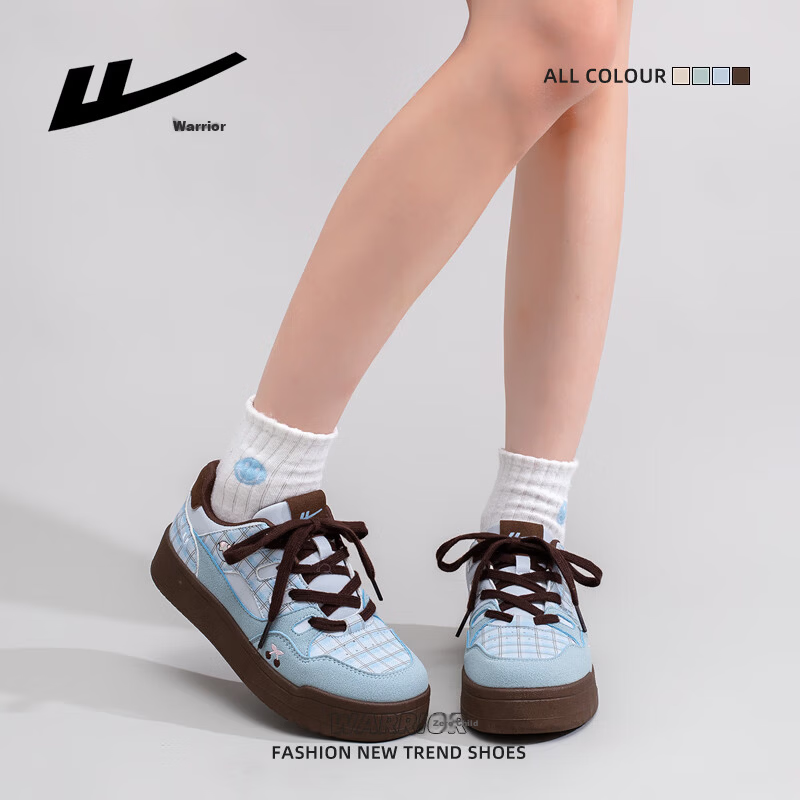 Warrior Women's Thick Sole Creative Casual Sneakers 2026 Spring Autumn New Student Sports Shoes Light Blue Size 38