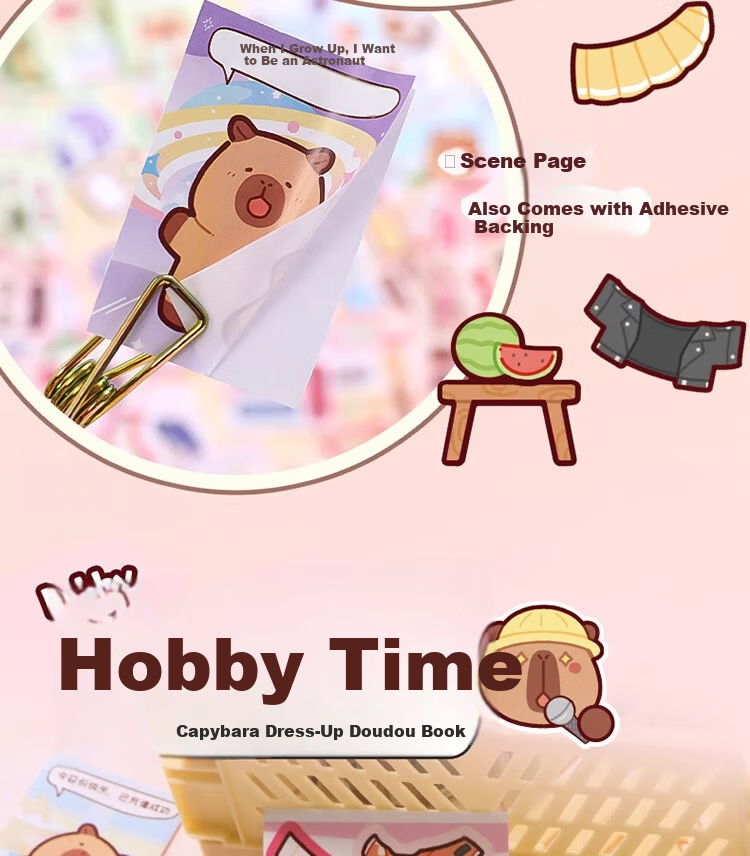 Class 3-2 Capybara Dress-Up Doudou Book Dress-Up Wardrobe Sticker Album DIY Children's Craft Sticker Book Cute Cartoon Princess Toy Book Role Play (Blue) 10