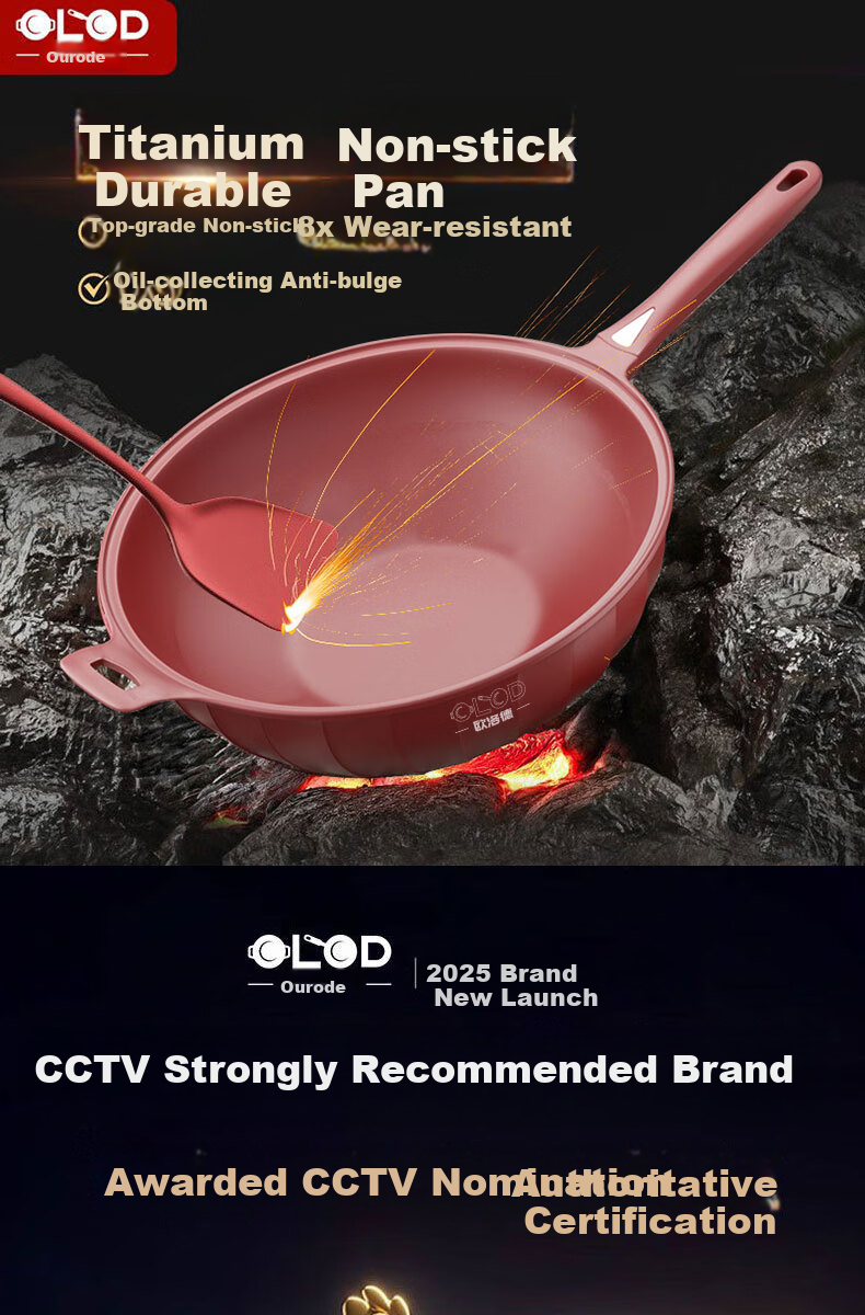 Oluode Purple Clay Non-Stick Health Titanium Alloy Frying Pan Stir-Fry Pan Household Flat Bottom Pan Compatible with Gas Stove and Induction Cooker 1
