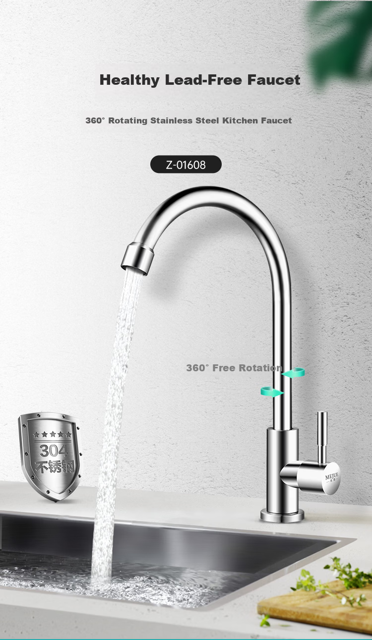 MEJUE Kitchen Single Cold Water Faucet 304 Stainless Steel Sink Faucet Vegetable Washing Basin Faucet Z-1608 1