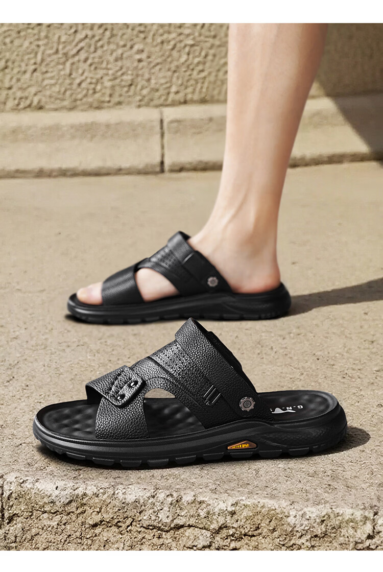 Bull Family Men's Leather Sandals Summer New Genuine Leather Soft Sole Breathable Beach Shoes Men's Versatile Two-Way Commuter Casual Slippers 15