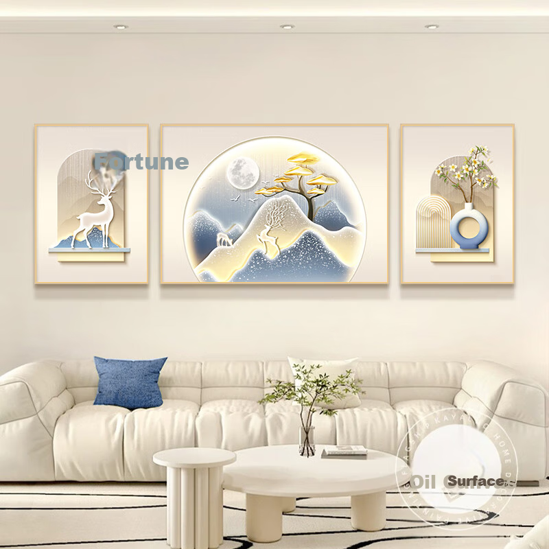 Mao Jiu Jiang Cream Style Furui Continuous Living Room Decorative Painting High-End Sofa Background Wall Hanging Triptych Wall Art
